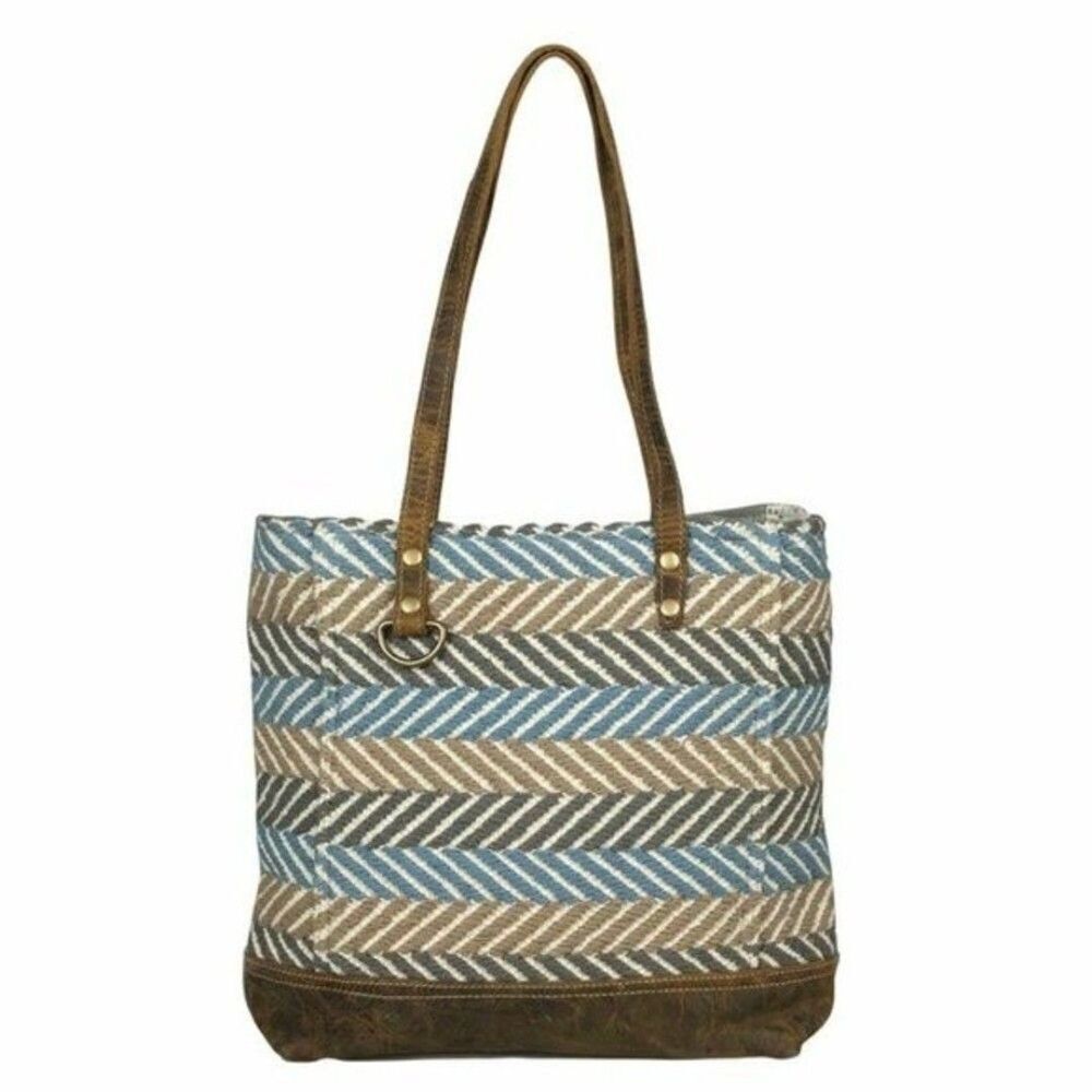 Myra Bag Handmade Tic Tac Toe Tote Bag Upcycled Canvas & Cowhide Leather